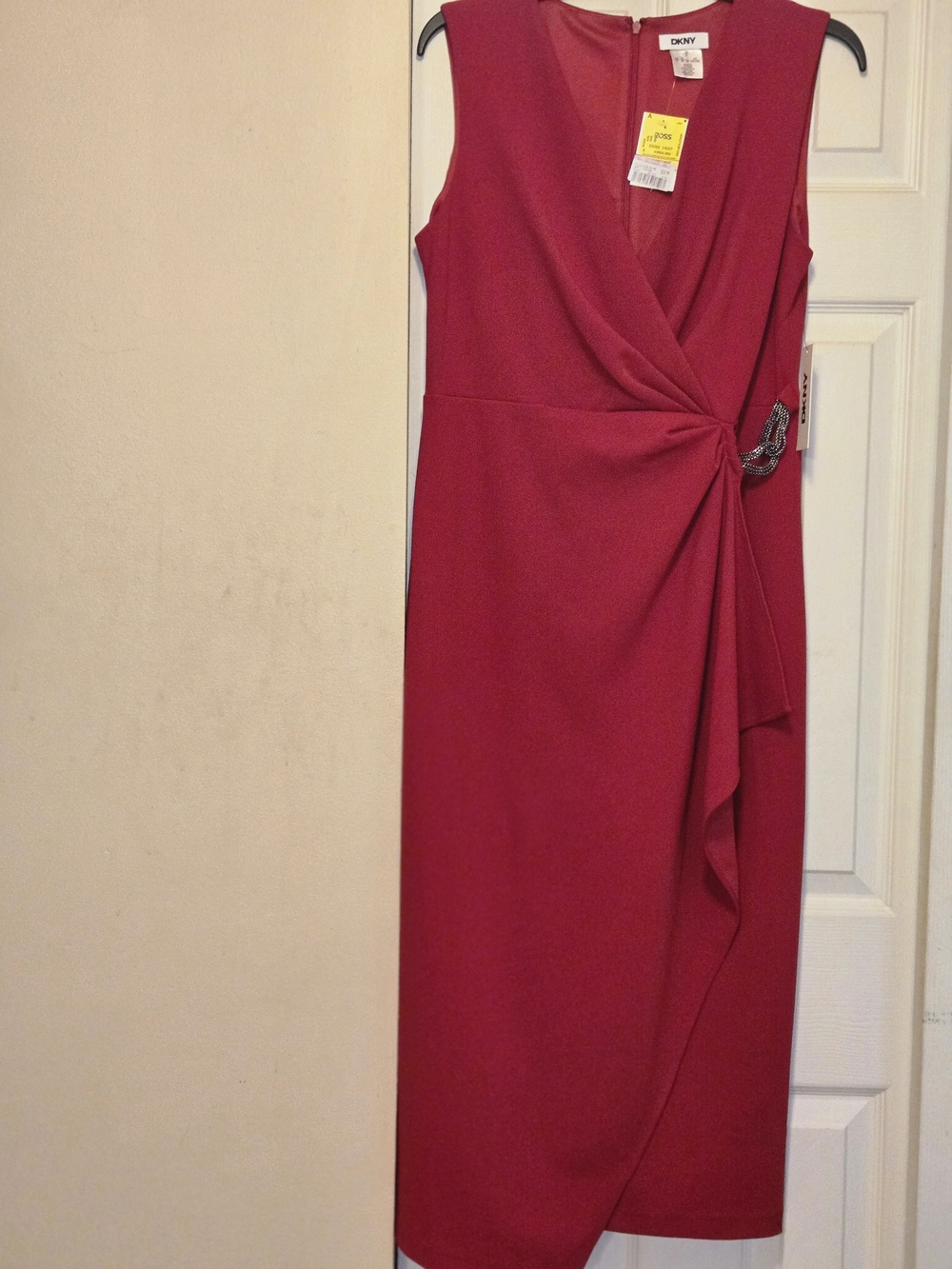 DKNY Red Sleeveless Twist-Detail Sheath Dress